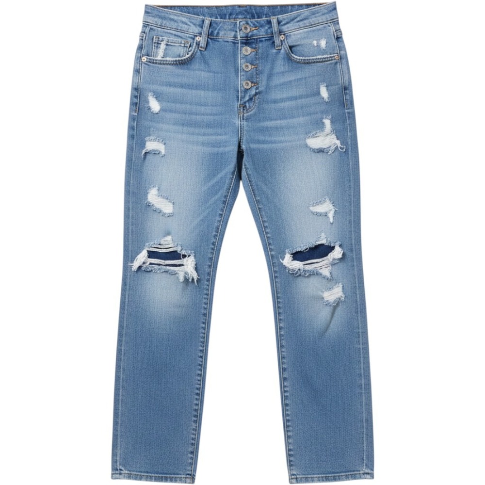 KanCan High Rise Distressed Straight Jeans Light Wash Button Fly KC7857M 7/27